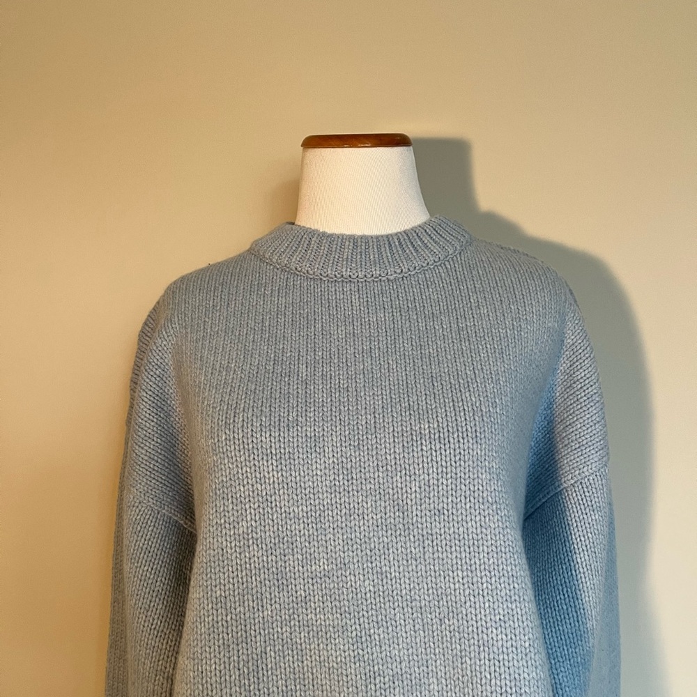 NWT Tory Burch Oversized Crew Neck Wool Sweater Dove Blue Size Small - Picture 5 of 13